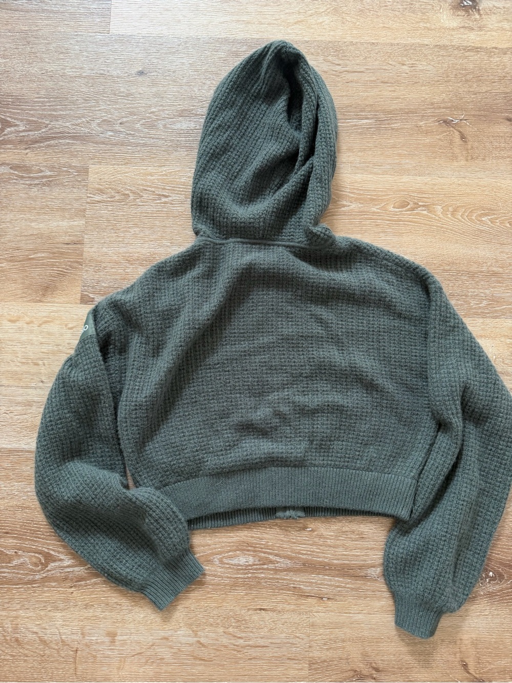 ALO Yoga Cropped Waffle Knit Zip Hoodie - Olive - Picture 3 of 3